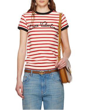 Valentino Striped Crewneck T-Shirt - Red