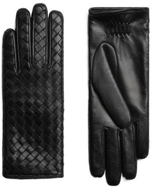 Bottega Veneta Intreciato Knitted Leather Gloves - Black