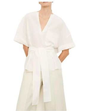 Vince Short-Sleeved V-Neck Blouse - White
