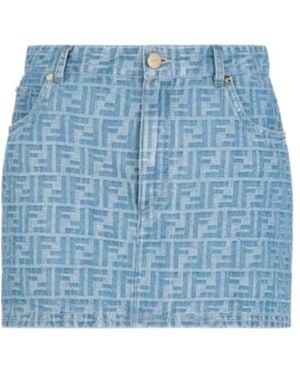 Fendi Ff Printed Denim Skirt - Blue