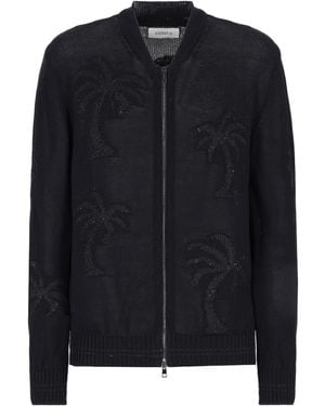 Laneus Jacquard Knitted Bomber Jacket - Black
