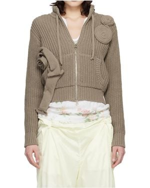 OPEN YY Appliqué Knitted Zip-Up Sweater - Natural