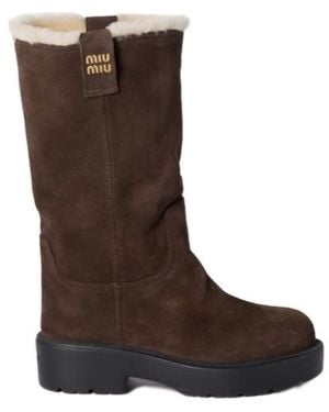 Miu Miu Suede And Shearling Mid-Calf Boot - Brown