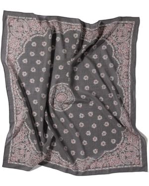 Miu Miu Printed Wool And Cashmere Scarf - Grey