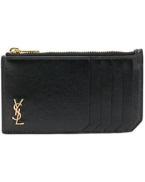 Saint Laurent Logo Plaque Zip-Up Cardholder - Black