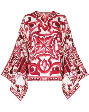 Dolce & Gabbana Majolica-Print Crewneck Blouse - Red