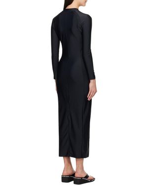T By Alexander Wang Logo Printed Slim Fit Midi Dress - Black