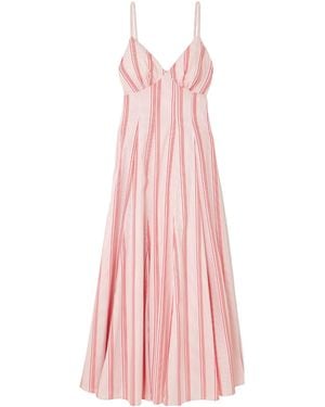 Rosie Assoulin Gathered Striped Cotton Midi Dress - Pink