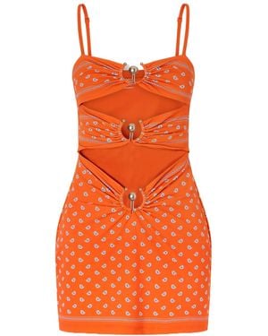 Christopher Esber Orbit Embellished Ruched Cutout Printed Stretch-Jersey Mini Dress - Orange