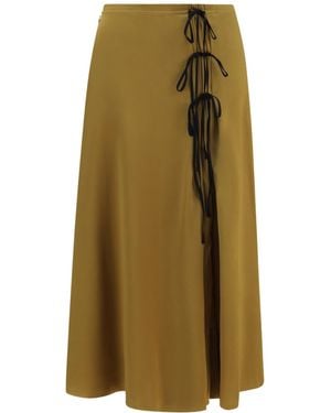 Ganni Satin Midi Skirt With Tie Details - Green