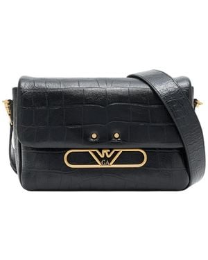 Emporio Armani Eagle Logo Leather Shoulder Bag - Black