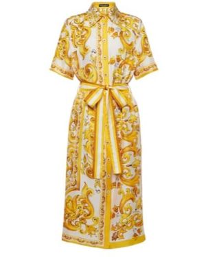 Dolce & Gabbana Majolica Silk Twill Shirt Dress - Metallic