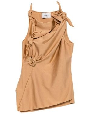 Coperni Asymmetric Rose-Embellished Knotted Blouse - Natural