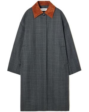 Rohe Suede-Trimmed Checked Wool Coat - Grey