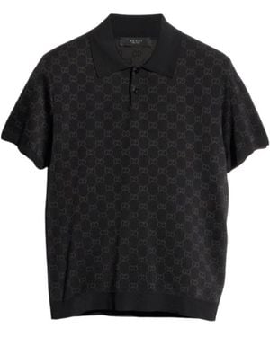 Gucci Viscose Gg Jacquard Polo Shirt - Black