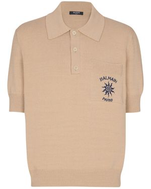 Balmain Short-Sleeved Ribbed Polo Shirt - Natural