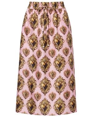 Dolce & Gabbana Printed Silk Midi Skirt - Pink