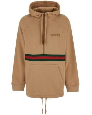Gucci Jersey Quarter-Zip Drawstring Sweatshirt Dress - Natural