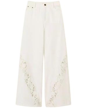 Twinset Floral-Lace Wide-Leg Jeans - White