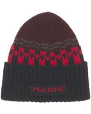 Marni Wool Beanie With Geometric Motif - Red