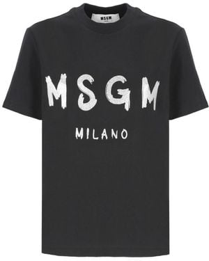 MSGM Logo Printed Crewneck T-Shirt - Black