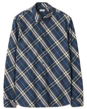 Burberry Check-Pattern Cotton Shirt - Blue