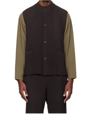 Homme Plissé Issey Miyake Crew Neck Knitted Vest - Black