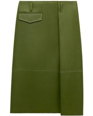 Marni Bonded Nappa Leather Midi Skirt With Pocket - Green