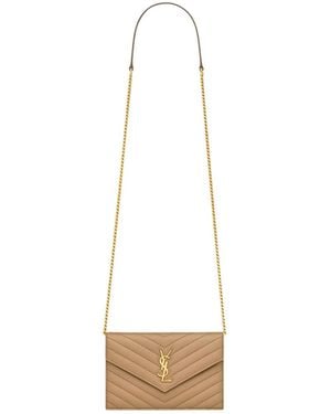 Saint Laurent Envelope Cassandre Chain Wallet - White
