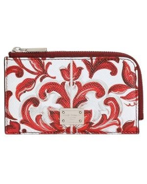 Dolce & Gabbana Majolica Zip Card Holder Wallet - Red