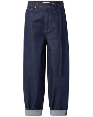 Zimmermann Illuminate Belted High-Rise Barrel-Leg Jeans - Blue