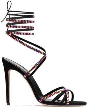 Paris Texas Embellished Crossover Strap Sandals - Black
