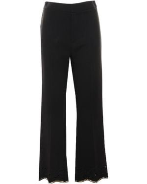Twinset Casual Pants With English Embroidery Details - Black