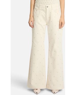 Marella Embellished Flared Pants - Natural