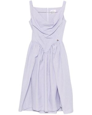 Vivienne Westwood Sleeveless Midi Dress With Draped Cowl Neckline And Gathered Waist - Purple