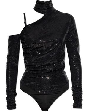 Versace Jeans Couture Couture Sequin-Embellished One-Shoulder Turtleneck Bodysuit - Black