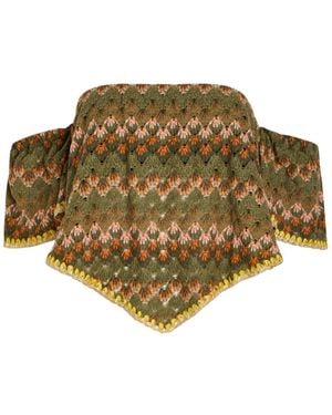 La DoubleJ Embroidered Open-Knit Cotton-Blend Top - Green