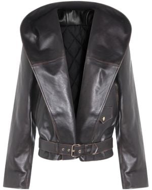Alaïa Leather Hooded Biker Jacket - Black