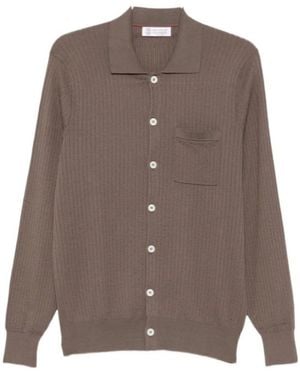 Brunello Cucinelli Ribbed-Knit Button-Up Cardigan - Brown