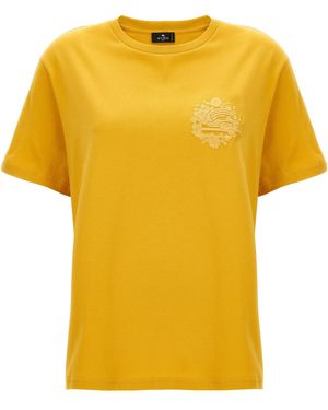 Etro Logo-Embroidered Cotton T-Shirt - Yellow