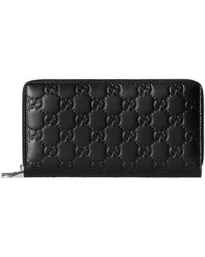 Gucci Gg Emblem Zip Around Wallet - Black