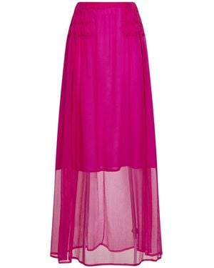 Dries Van Noten Fuchsia Silk Muslin Long Ruffled Skirt - Pink
