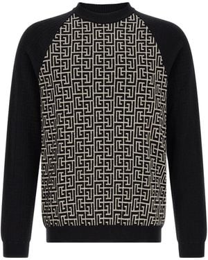 Balmain Pb Monogram Jacquard Sweater - Black