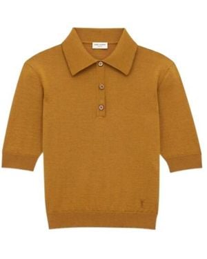 Saint Laurent Cassandre Short-Sleeved Polo Shirt - Brown