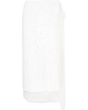 P.A.R.O.S.H. Sequinned Wrap Midi Skirt - White