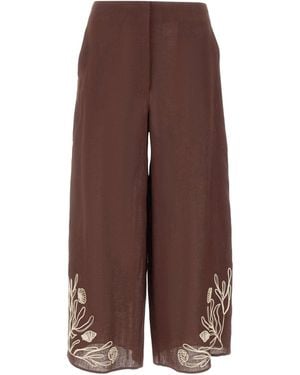 Marella Embroidered Casual Pants - Brown