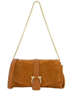 Ferragamo Ferragamo Gancini Foldover-Top Shoulder Bag - Brown