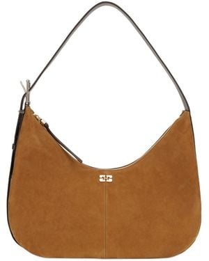 Ganni Logo Shoulder Bag - Brown