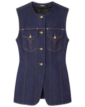 Versace Button-Up Denim Gilet - Blue
