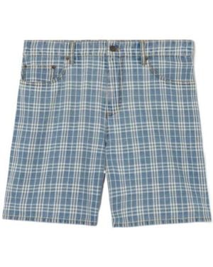 Burberry Check Denim Shorts - Blue